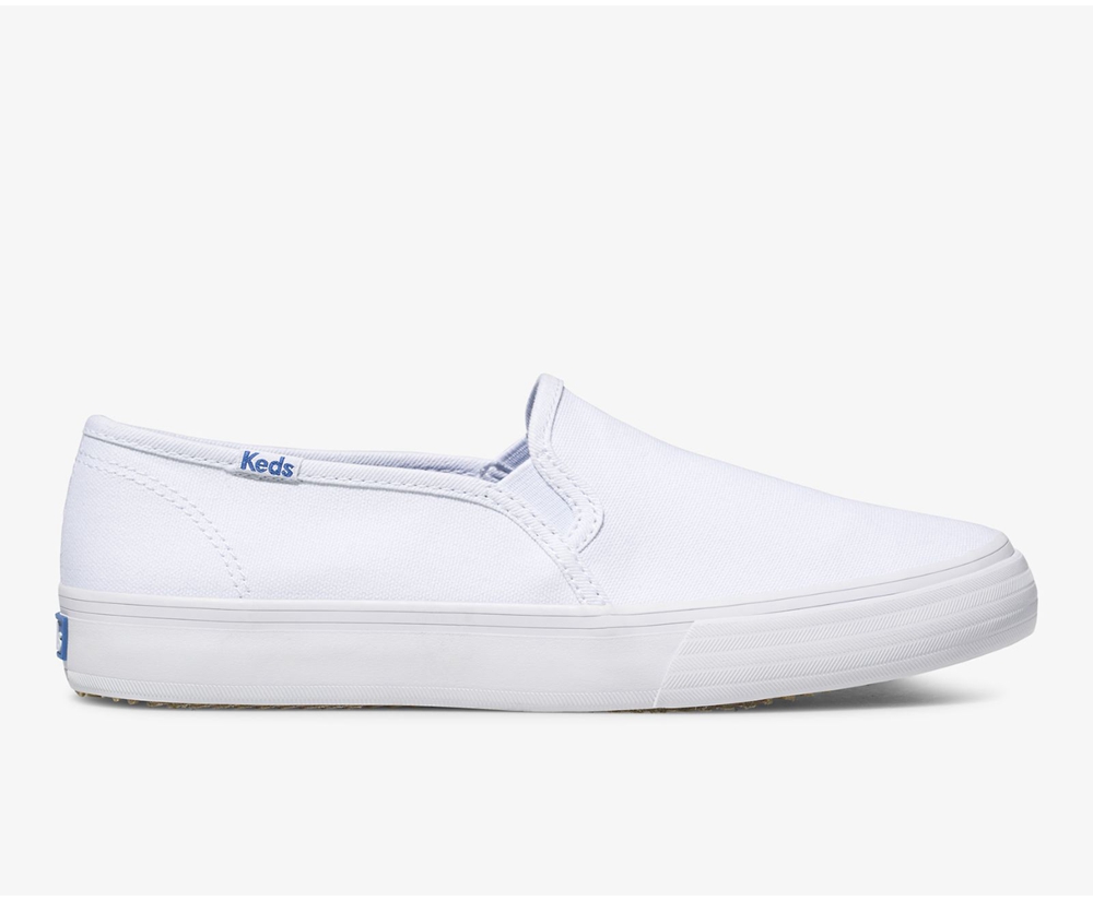 Slip Ons Keds Mujer Blancas - Double Decker Lona - 347-QBPXOD